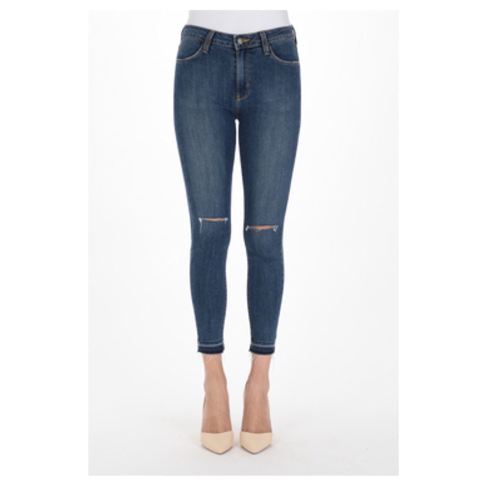 Just Black Dark Wash Skinny Jeans with Knee Rips